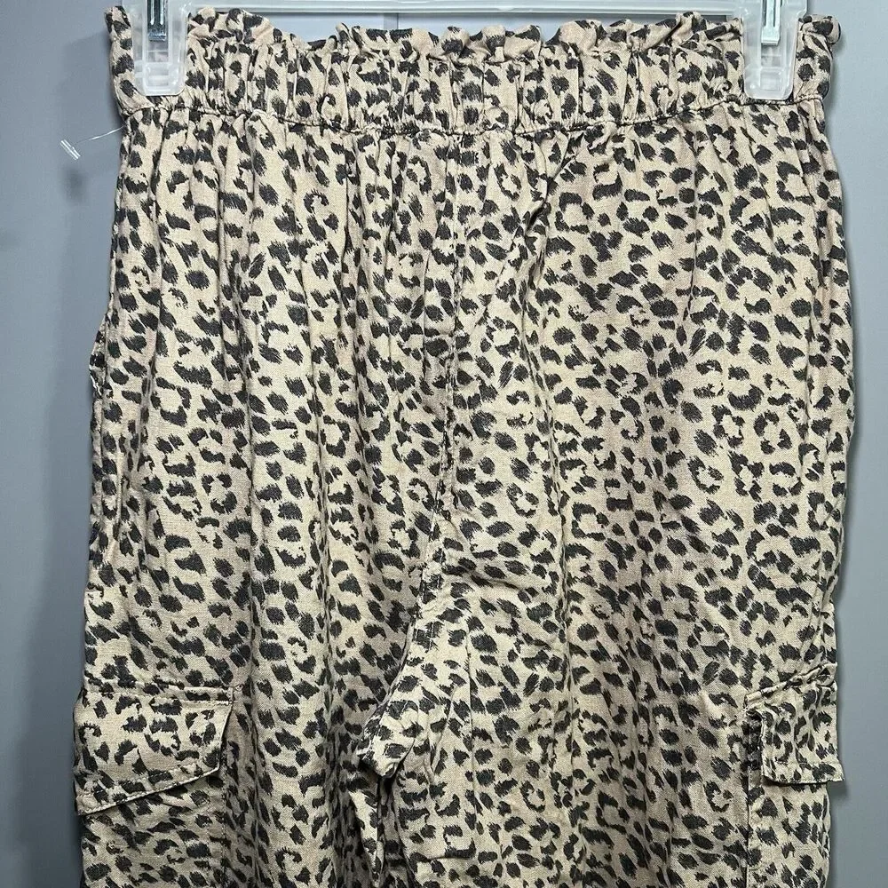 Aerie Cheetah Leopard Print Tapered Cargo Joggers Elastic Waist Brown XS Lounge